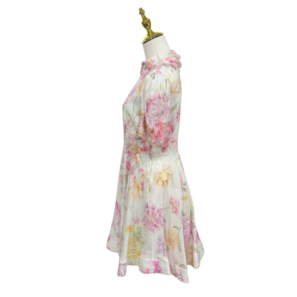 Antonio Melani Iris Linen 3D Floral Print Mockneck Short Sleeve Dress Ivory NWT - Picture 7 of 16